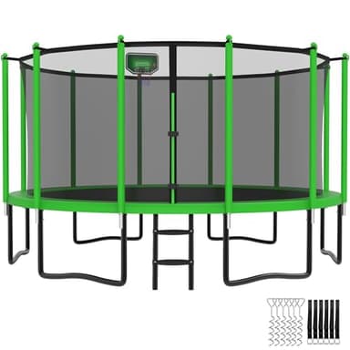 YORIN Tranpoline 16FT, Outdoor Tranpoline for Kids and Adults 1500LBS Tranpoline with Basketball Hoop, Enclosure Net, Back Yard Heavy Duty Recreational Tranpolines, ASTM Approved - Image 1