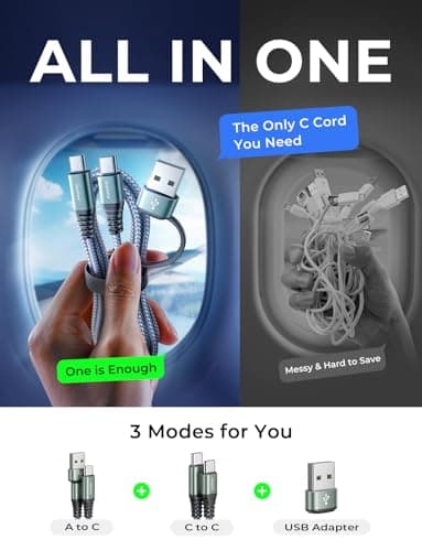 AINOPE USB C to USB C Cable, 10 FT USB C Cable Fast Charging with USB to USB C Adapter, 60W USB to USBC Cable for iPhone 17 Pro Max Air Type C Cable for iPhone 16/15/14/13/12, Grey - Image 5