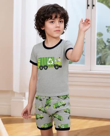 Akyzic Boys Pajamas 100% Cotton Rubbish Truck Pjs Kids Short Sleeve 2 Piece Sleepwear Toddler Boys Summer Pajamas Clothes Sets 3-10T 6790-10T - Image 2