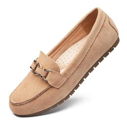 Cvistpieo Loafers for Women Business Casual Shoes Comfortable & Lightweight Penny Loafers Slip On Work Flats Suede Beige Size 8 - Image 1
