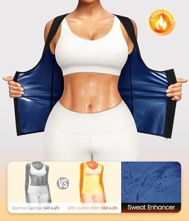Junlan Sauna Suit for Women Waist Trainer Vest Sweat Tank Top Shaper for Women with Zipper (Blue, X-Large) - Image 4