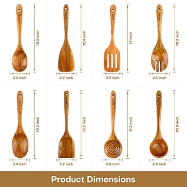 AIUHI Wood Spoons for Cooking, Nonstick Kitchen Utensil Set, Wooden Spoons Cooking Utensil Set Non Scratch Natural Teak Wooden Utensils for Cooking (Teak 8 Pack) - Image 2