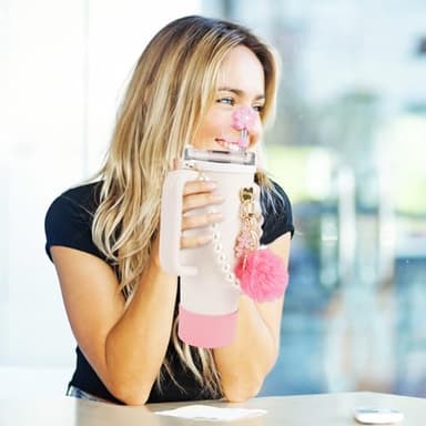 Brohood Compatible with Stanley Cup Accessories, Cup Accessories for Stanley with Tumbler Straw Cover, Pearl Water Bottle Handle Strap, Boot, Keychain Charms for Stanley 30/40 oz Decorations (Pink) - Image 6