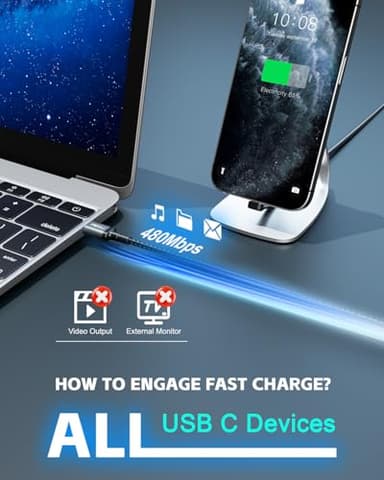 USB C Cable 1ft, 60W Type C Charger Fast Charging, Nylon Braided Right Angle USB-C Cable, 90 Degree C Cord Charger for iPhone 16/15 Pro Max, Apple MacBook Pro, iPad, Pixel, Samsung Etc. - Image 7