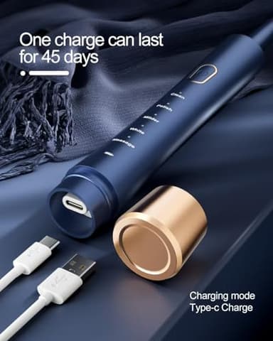 AJELU IPX7 Waterproof Sonicare Electric Toothbrush, 2-Hour Fast Charge with Intelligent Time Reminder, 5 Modes, 8 Brush Heads, Travel, Indoor, Outdoor, Blue - Image 4