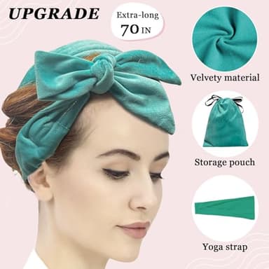 ZILAMPU No Heat Curling Rod Headband for Women & Girls, 70" Velour Overnight Hair Curlers Wrap for Long, Lazy Curls - Blue-green - Image 2