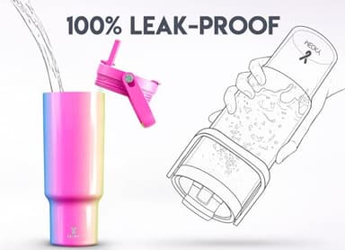 Meoky 40 oz Tumbler with Handle and Straw, Insulated Water Bottle, Stainless Steel Travel Mug, Keeps Cold for 34 Hours, 100% Leak Proof, Fits in Car Cup Holder (Carnival) - Image 3