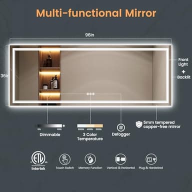 SOGOLINE Led Mirror for Bathroom 96x36 Inch, Front and Backlit, Lighted Bathroom Mirror with Insert Light Pattern, Brighter & Clearer, Dimmable, 3 Colors, Memory, ETL Listed, Shatter-Proof - Image 3