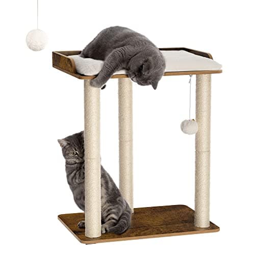 FourFurPets 26.7in Large Cat Tree Tower Condo, Cat Scratch Posts for Indoor Cats, Big Plate, Three 23.6in Full Sisal Scratching Posts, Rustic Brown - Image 1