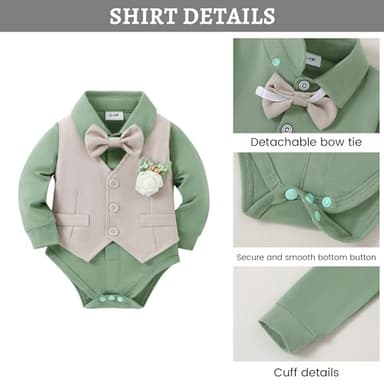 SANMIO Baby Boy Clothes Suits Infant Gentleman Outfit Collared Dress Shirt+Vest+Tie+Corsage+Pants 5Pcs Baby Suit Sets - Image 2