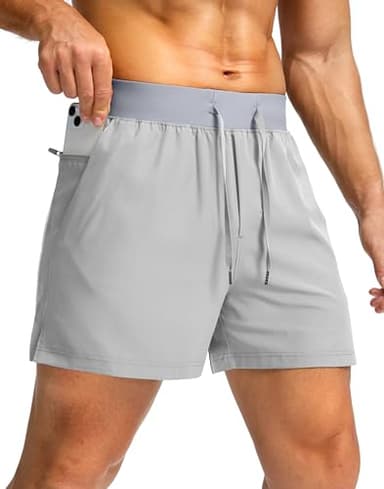 Soothfeel Men's Running Shorts with Zipper Pockets 5 Inch Lightweight Quick Dry Gym Athletic Workout Shorts for Men (Light Grey, L) - Image 1