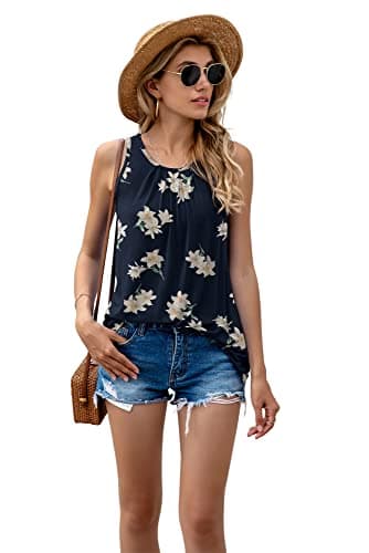SUEANI Women's Summer Tank Tops Crew Neck Sleeveless Solid Color Casual Loose Fit Tee Shirts(X-Large, FP Blue Lily) - Image 2