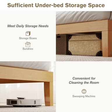 Sweetcrispy Solid Wood Bed Frame, Queen Size Bed Base with Wood Slat Support, Sturdy, Stylish & Noise-Free Design, No Box Spring Needed, Easy Assembly, 12 in Natural Pine - Image 5