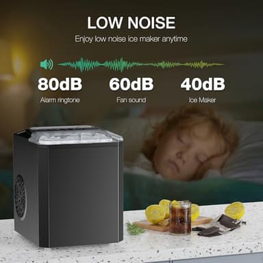 SMUG Countertop Ice Maker, 9 Cubes in 6 Mins, 26lbs in 24Hrs, 2 Sizes of Bullet Ice, Auto-Cleaning, Portable Ice Machine with Handle, Basket and Scoop for Home Kitchen, Party, Camping(Classic Black) - Image 7