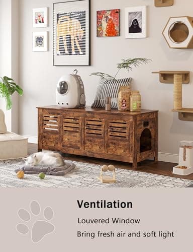 DINZI LVJ Litter Box Enclosure Furniture for 2 Cats, Top Opening Hidden Litter Box with Double Rooms, Dual Cat House with Good Ventilation, 47.2" Wooden Cat Washroom, Box Cabinet, Rustic Brown - Image 8