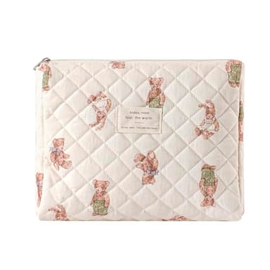 uekeboag Quilted Cotton Makeup Bag,Coquette Quilted Toiletry Bag for Women and Girls,Floral Coquette Pouch,Cute Kawaii Travel Cosmetic Bags(White Bear) - Image 1