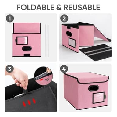 BALEINE File Organizer Box with Lid, Collapsible File Folder Organizer with Plastic Slide, Hanging File Folder Box for Office Document Storage (1 Pack, Pink) - Image 9