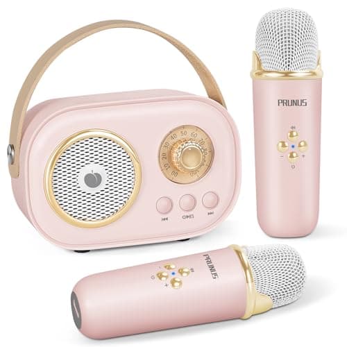 PRUNUS C20 Mini Karaoke Machine Portable Bluetooth Speaker with Wireless Microphone 6 Sound Modes for Adults&Kids Birthday Home Farmily Friends Party Gifts for Girls Boys Friends-Pink - Image 1