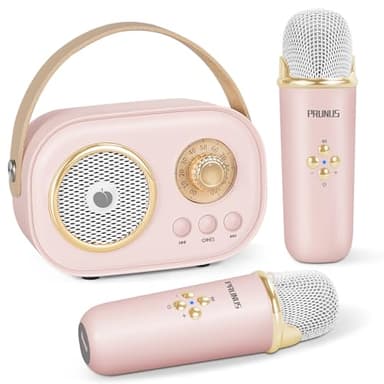 PRUNUS C20 Mini Karaoke Machine Portable Bluetooth Speaker with Wireless Microphone 6 Sound Modes for Adults&Kids Birthday Home Farmily Friends Party Gifts for Girls Boys Friends-Pink - Image 1