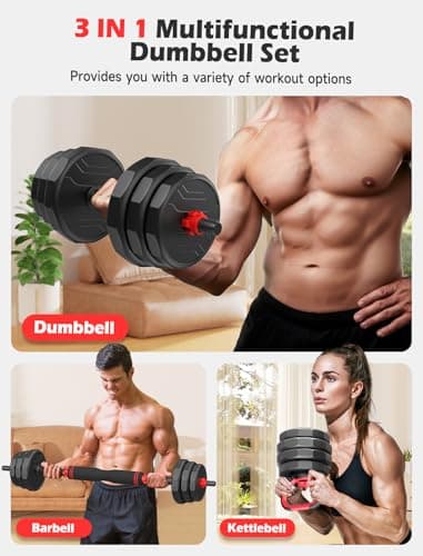 UKEEP Adjustable Dumbbell Set, 55/70/90lbs Free Weight Set with Connector, 3 in1 Dumbbells Set Used as Dumbbell/Barbell/Kettlebell, Fitness Exercises for Home Gym Suitable Men/Women - Image 2