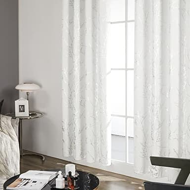 Deconovo Bedroom Curtains, Room Darkening Drapes, Thermal Insulated Soundproof Panel, Silver Tree Print, 52 x 84 Inch, Machine Washable Window Panels for Living Room Officee, Set of 2, Pure White - Image 4