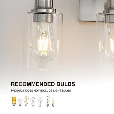 Jodauirt Brushed Nickel Wall Sconces,3-Lights Bathroom Vanity Light Fixtures with Clear Glass Shades, Farmhouse Modern Wall Lighting ​for Mirror,Bedroom,Living Room - Image 4