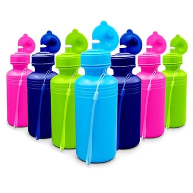 4E's Novelty Bulk Water Sports Bottles for Kids 18 oz - 12 Pack Squeeze Reusable Plastic, Neon Colors, BPA Free, Kids Water Bottles Party Favor Gift Giveaways, End of Year Student Gifts from Teacher - Image 9