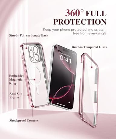 BERFY Magnetic for iPhone 16 Pro Max Case, Compatible with MagSafe, [Built-in 9H Tempered Glass Screen Protector & Upgraded Camera Protection] Full Body Plating Phone case for 16 Pro Max,Titanium Pink - Image 3