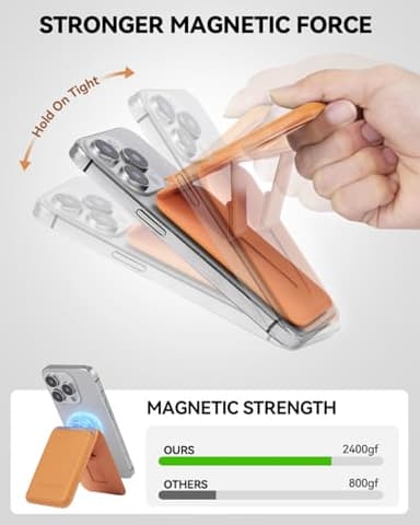BOSTANTEN Mag Safe Wallet with Stand Magnetic Wallet for Phone Leather Magsafe Card Holder Compatible with iPhone 16/15/14/13/12 series and MagSafe cases, 1 Slot, Fit 3 Cards, Brown - Image 3