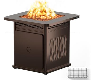 EAST OAK 28'' Propane Fire Pit Table, 50,000 BTU Steel Gas FirePit for Outdoor, Outside Patio Deck and Garden, CSA Certified Fire Table with Magnetic Lid, Cover-Storage Basket and Lava Rock , Brown - Image 1