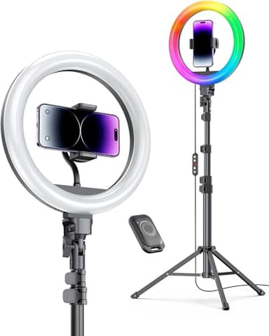 Weilisi 12'' Ring Light with Stand 72'' Tall & 2 Phone Holders,38 Color Modes Selfie Light with Tripod Stand, Big LED Ring Light for iPhone/Android/Camera,YouTube,Makeup - Image 1