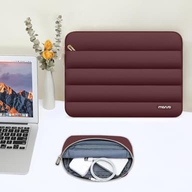 MOSISO 15-15.6 inch Laptop Case, 16 inch Puffy Laptop Sleeve Compatible with MacBook Pro 16, HP Dell ASUS Acer Toshiba Lenovo Notebook Computer, Polyester Horizontal Bag with Small Case, Wine Red - Image 5