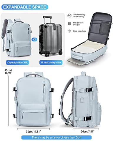 VGCUB Large Travel Backpack Bag for Women Men,Carry on Backpack,17 Inch Laptop Business Work Waterproof Backpack with Laptop Compartment,Person Item Flight Approved,Mochila de Viaje,Blue - Image 6