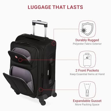 SwissGear Sion Softside Expandable Luggage – Carry-On Suitcase with 360 Degree Wheels & Retractable Handle – 21 Inch, Perfect for 1-3 Night Trips – Black - Image 4