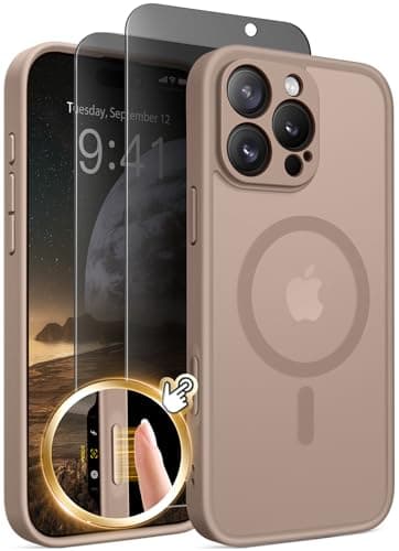 Magnetic for iPhone 16 Pro Case with Camera Control Button,Compatible with MagSafe,[Full Camera Protection][Privacy Screen Protector]Non-slip Matte Translucent 16 Pro Phone Cover(Withered Brown) - Image 1