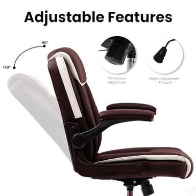 NEO CHAIR Office Desk Computer Chair Ergonomic Executive Mid-Back Leather Gaming Chair with Adjustable Flip-Up Armrests Wheels Swivel for Home Study Task (Brown) - Image 6