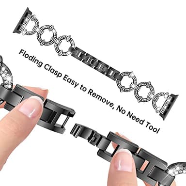 Mesime Compatible with Apple Watch Band 38mm 40mm 41mm 42mm 44mm 45mm , Women Girl Bling Diamond Jewelry Metal Strap Bands with Crystal Tempered Glass Screen Protector Case, Round Shiny Bracelet - Image 6