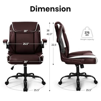 NEO CHAIR Office Desk Computer Chair Ergonomic Executive Mid-Back Leather Gaming Chair with Adjustable Flip-Up Armrests Wheels Swivel for Home Study Task (Brown) - Image 3