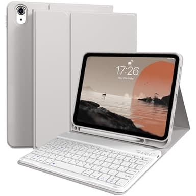 kenke for iPad 11/10th Gen Case with Keyboard 11/10.9 inch 2025 A16/2022, Detachable Wireless Bluetooth Keyboard Case Thin & Light with Built-in Left Side Pencil Holder, White Square Keycaps (Gray) - Image 1
