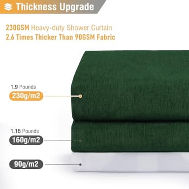 BTTN Long Fabric Shower Curtain, 78 Inch Linen Textured Heavy Duty Polyester Cloth Shower Curtain Set with 12 Plastic Hook, Hotel Luxury Waterproof Shower Curtain for Bathroom - 72x78, Emerald Green - Image 4