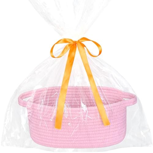ABenkle Small Woven Easter Basket with Handle, 12x8x5 inches, Durable Storage Basket, Gift Wrap Ready with Ribbon - Image 1