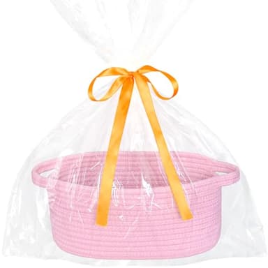 ABenkle Small Woven Easter Basket with Handle, 12x8x5 inches, Durable Storage Basket, Gift Wrap Ready with Ribbon - Image 1