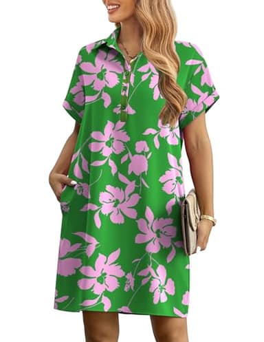 HOTOUCH Loose Fit Dresses for Women 2025 Summer Beach Button Down Short Sleeve Dress Fashion Cover Up Sundress Green XL - Image 6