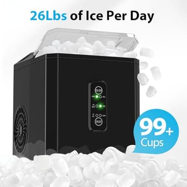 Aeitto Ice Makers Countertop, 9 Ice Cubes Release in 6 Mins, 26Lbs/24H, 2 Sizes of Bullet Ice Machine,Self-Cleaning Portable Ice Maker with Ice Scoop and Basket for Home Kitchen Office Bar RV, Black - Image 3