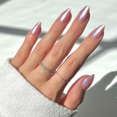 Glamnetic Press On Nails - Seaspell | Short Almond Pink Fake Nails with a Velvet Finish, Reusable Summer Nails | 15 Sizes - 30 Nail Kit with Glue - Image 1