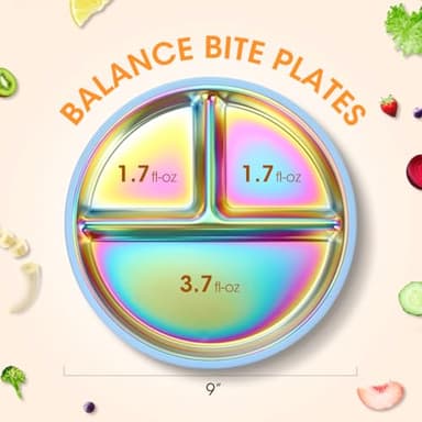 AIEVE Stainless Steel Kids Dinnerware Plates with Suction,2 Pack Round Divided Toddler Plates 9 inch with Removable Silicone Suction - Image 5