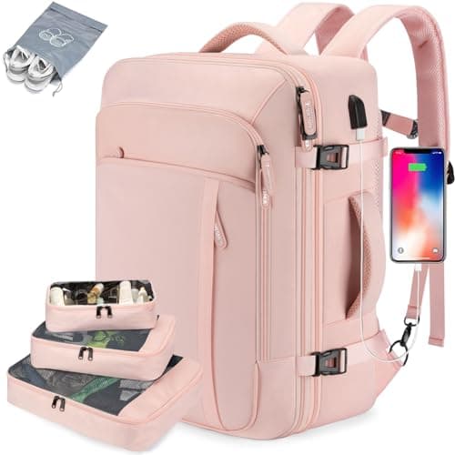 Carry on Travel Backpacks, Extra Large 40L Flight Approved Bag for Men & Women,Expandable Suitcase Backpack With 4 Packing Cubes,Water Resistant Luggage Daypack Business Weekender Bag,Pink - Image 1