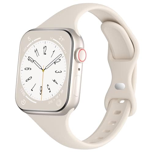 DYKEISS Sport Slim Silicone Bands Compatible for Apple Watch Band 38mm 42mm 40mm 44mm 41mm 45mm 49mm, Thin Soft Narrow Replacement Strap Wristband for iWatch Series 9/8/7/SE/6/5/4/3/2/1/Ultra Women - Image 1