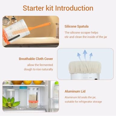 Sourdough Starter Jar Kit, 24oz Wide Mouth Glass Jar with Aluminum Lid, Silicone Scraper, Date Marked Feeding Band, Thermometer, Cloth Cover, Recipes, Sourdough Bread Baking Supplies - Image 4