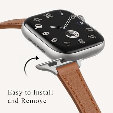 STIROLL Slim Leather Bands Compatible with Apple Watch Band 38mm 40mm 41mm 42mm(Series 11 10), Top Grain Leather Watch Thin Wristband for iWatch SE 9 8 7 6 5 4 3 2 1 (Brown Silver) - Image 3